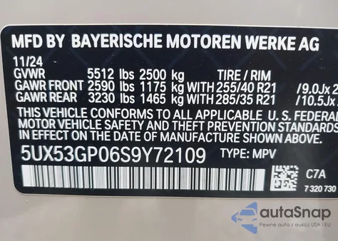 2025 BMW X3 30 xDrive from USA, damaged, VIN 5UX53GP06S9Y72109